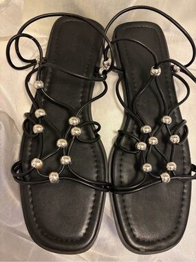 NAKD Black Lace-Up Sandals with Silver Beads size 11